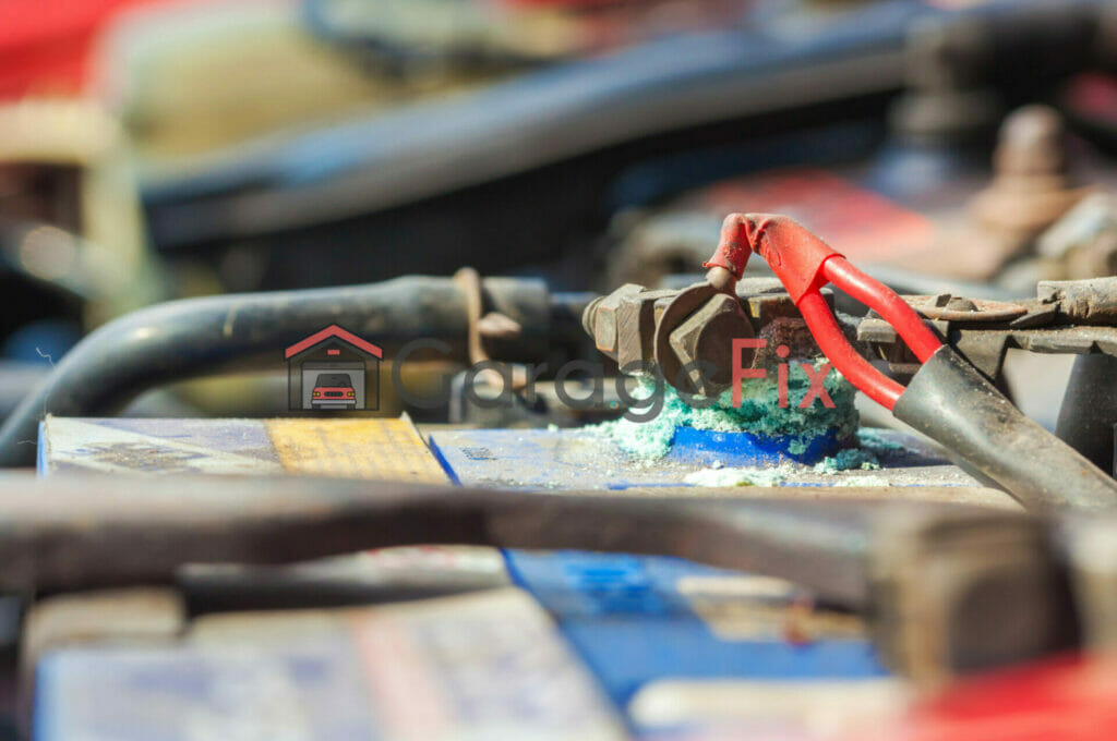 A close up of a car battery.